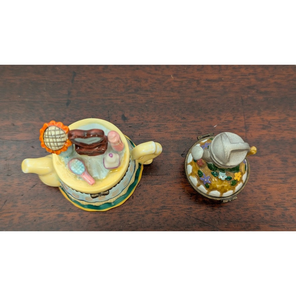 Vintage Midwest Cannon Falls Porcelain Hinged Trinket Box Teapot Watering Can - Picture 7 of 7